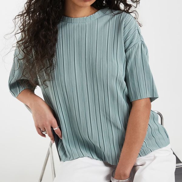 Asos ONLY boxy plissé top in light teal