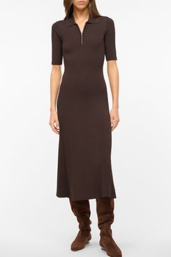 STAUD Roland Half Zip Rib Midi Sweater Dress