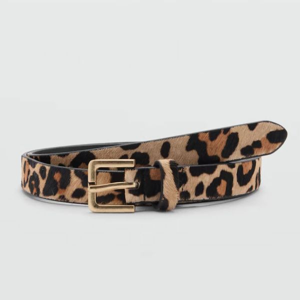 Mango Slim Leopard-print Leather Belt