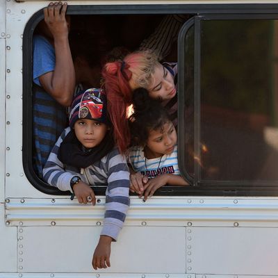 Children in a migrant caravan leaving Honduras, January 2020.