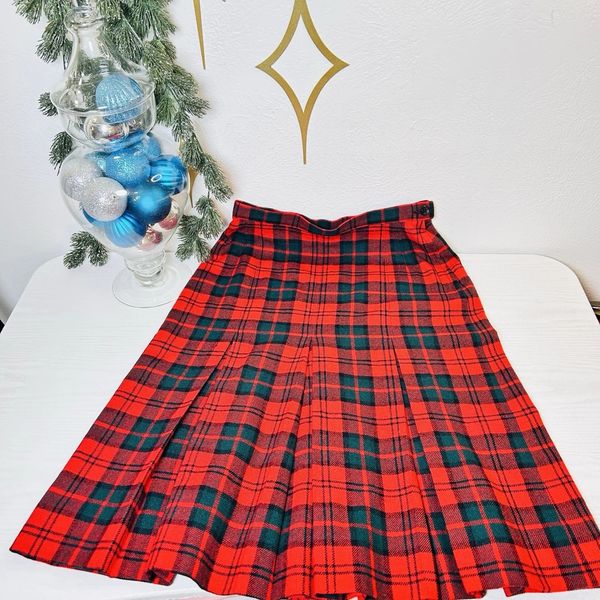 Vintage Pendleton Womens Wool Red Plaid Christmas Pleated Midi Skirt Sz 6/8 READ