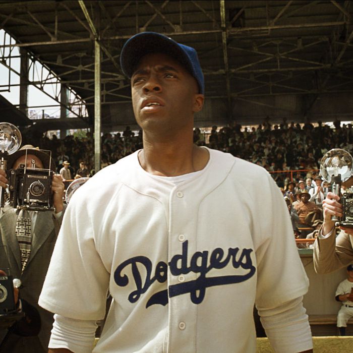 CHADWICK BOSEMAN as Jackie Robinson in Warner Bros. Pictures’ and Legendary Pictures’ drama “42,” a Warner Bros. Pictures release.