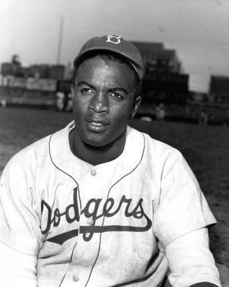 Jackie Robinson poses for a portrait in 1950 before a National League game at Ebbets Field, Brooklyn.