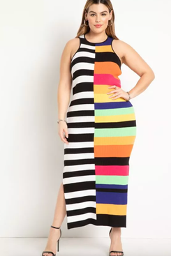 Eloquii Mixed Stripe Ribbed Dress