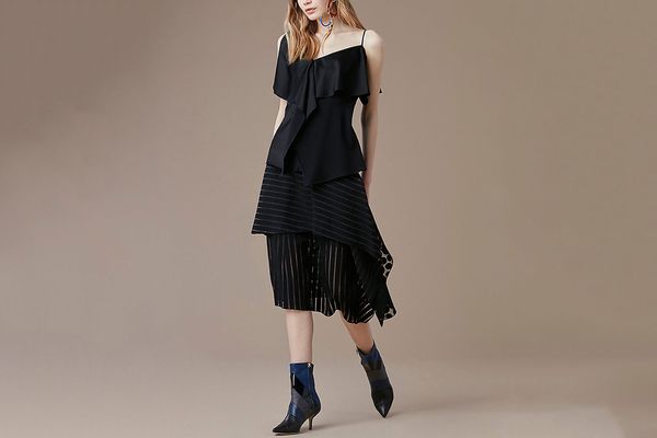 Front Ruffle Midi Skirt