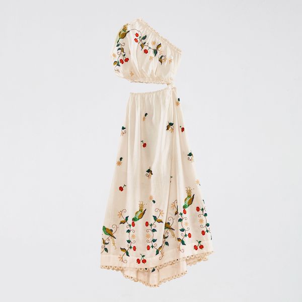 Farmrio Pitanga Embroidered One-Shoulder Maxi Dress