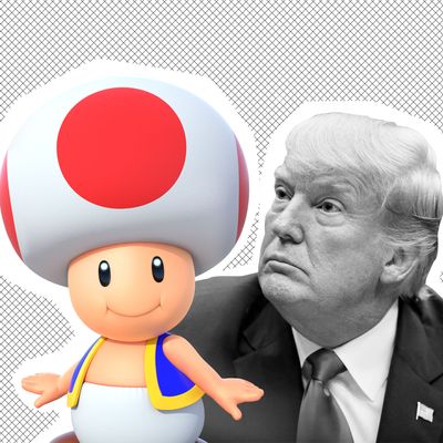 Toad from Mario Kart (left), Donald Trump (right).