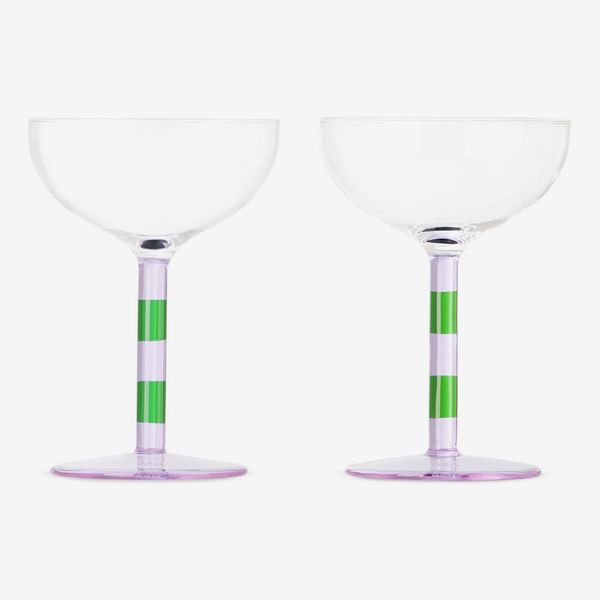 Fazeek – Purple and Green Striped Coupe Glass Set