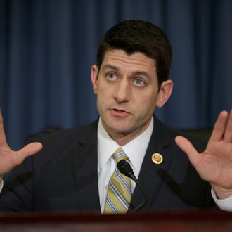 WASHINGTON, DC - FEBRUARY 05: House Budget Committee Chairman Paul Ryan (R-WI) questions Congressional Budget Office Director Douglas Elmendorf during a hearing in the Cannon House Office Building on Capitol Hill February 5, 2014 in Washington, DC. Committee members questioned Elmendorf about the latest projections by the CBO, which says the Affordable Care Act, or Obamacare, will affect supply and demand for labor, leading to a net reduction of about 2.5 million full-time jobs by 2024. (Photo by Chip Somodevilla/Getty Images)