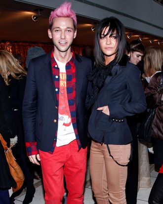 Designer Chris Benz with Jessica Szohr at Benz's Fall 2012 show