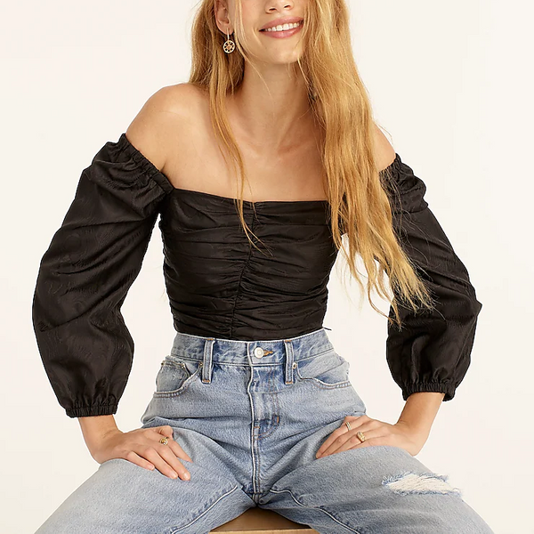 J.Crew Ruched Puff-Sleeve Cropped Top