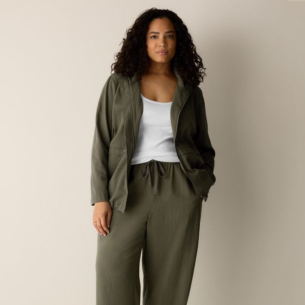 Eileen Fisher Slubby Organic Cotton Linen High Collar Jacket