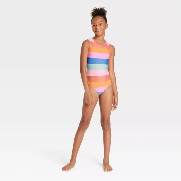 art class Girls' Surf Striped One Piece Swimsuit