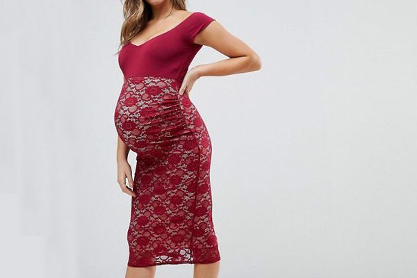ASOS Maternity Bardot Lace Midi Bodycon Dress
