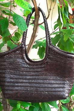 Altica Genuine Leather Hand Woven Bamboo Style Ladies Tote Bag - MONALISA