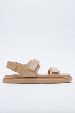Adhesive Strap Low Heel Leather Sandals