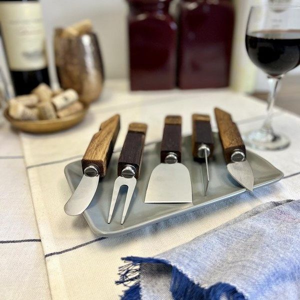 Wine Enthusiast Reclaimed Wine Barrel 5-Piece Cheese Knife Set