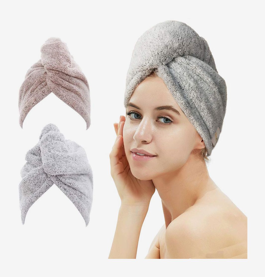 Khaki&Coffee M-bestl Hair Drying Towels Hair Towel Wrap,Super Absorbent Microfiber Hair Turban Towel with Button Design to Dry Hair Naturally and Quickly