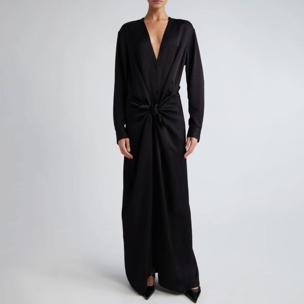 Toteme Long Sleeve Satin Knot Maxi Dress