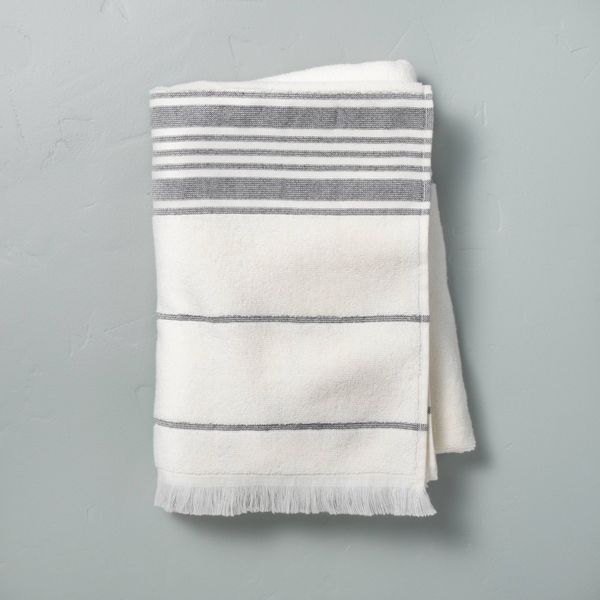 Hearth & Hand with Magnolia Multistripe Bath Towels Cream/Railroad Gray