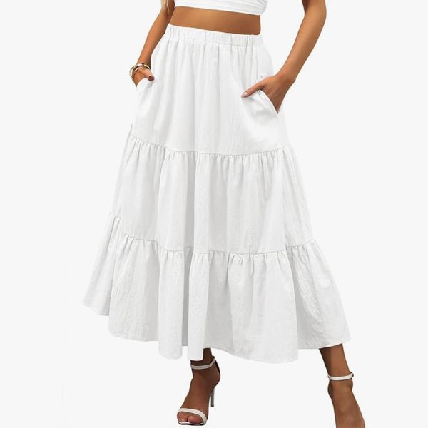 ANRABESS Summer Boho Elastic Waist Skirt with Pockets