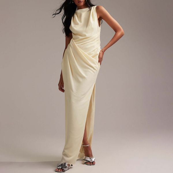 ASOS Design Bridesmaids Draped Overlay Crepe Maxi Dress