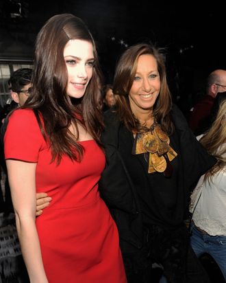 Actress Ashley Greene and designer Donna Karan attend the DKNY Women's Fall 2012 fashion show during Mercedes-Benz Fashion Week on February 12, 2012 in New York City. (Photo by Rabbani and Solimene Photography/Getty Images for Mercedes-Benz Fashion Week)