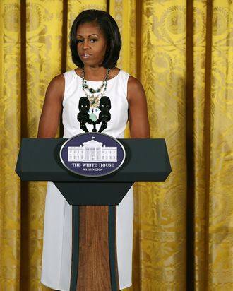 First lady Michelle Obama speaks during a luncheon in the East Room of the White House, on July 13, 2012 in Washington, DC. The luncheon was held to honor the Smithsonian's Cooper Hewitt National Design Award winners.