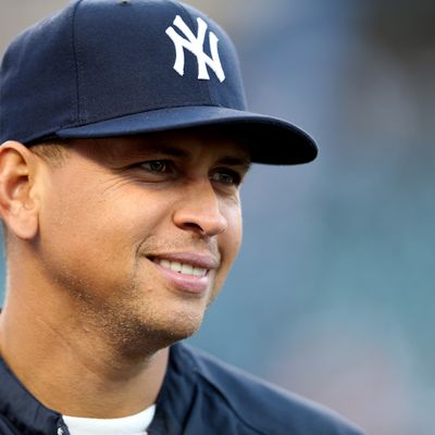 Alex Rodriguez #13 of the New York Yankees looks on during batting practice against the Detroit Tigers during game three of the American League Championship Series at Comerica Park on October 16, 2012 in Detroit, Michigan.