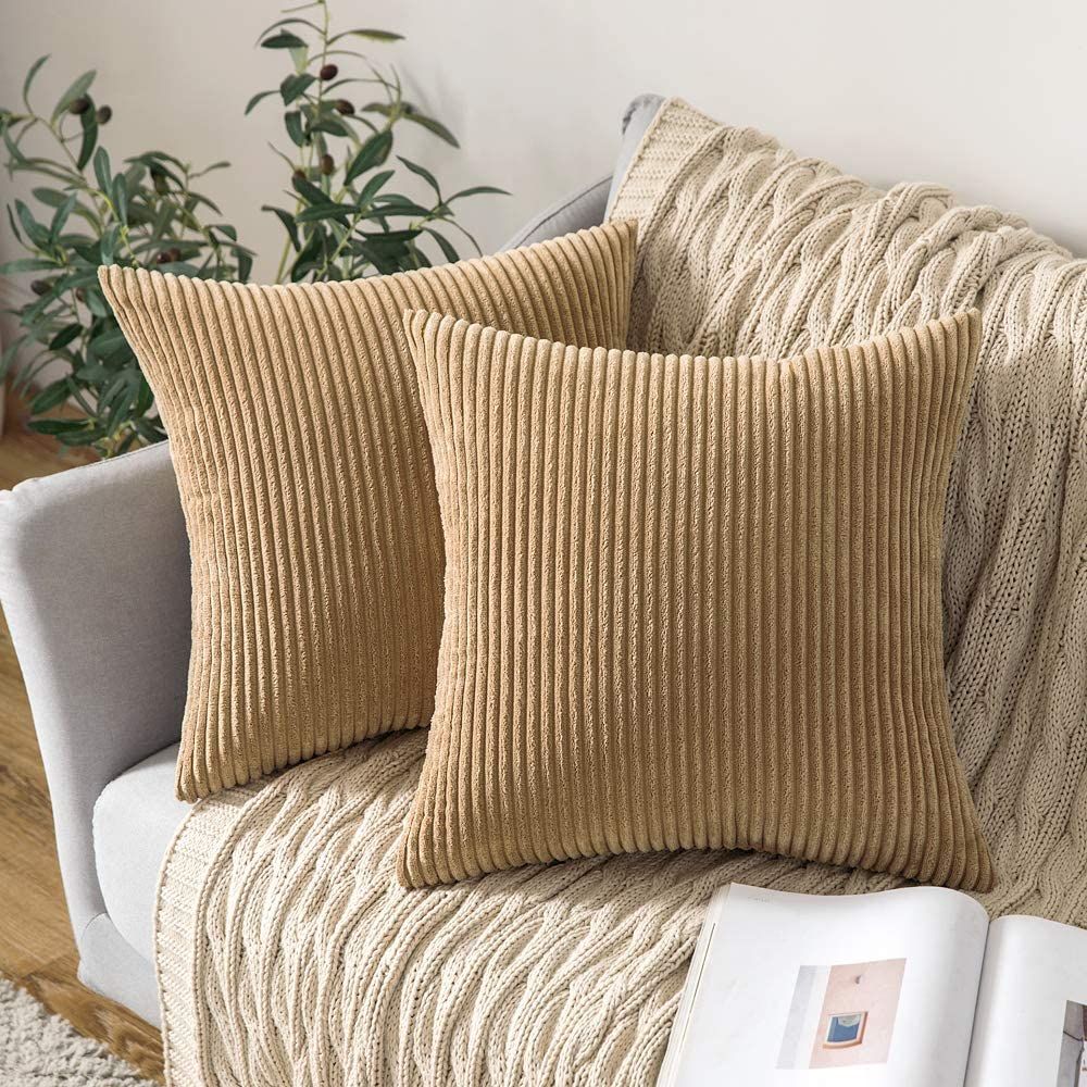 Farmhouse Plain Decorative Throw Couch Outdoor Pillow Spring Covers for Living Room Set of 4 Cotton Linen 17 X 17 Inch 