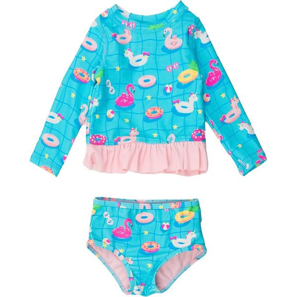 RuffleButts Baby/Toddler Girls UPF50+ Long Sleeve Rash Guard Bikini