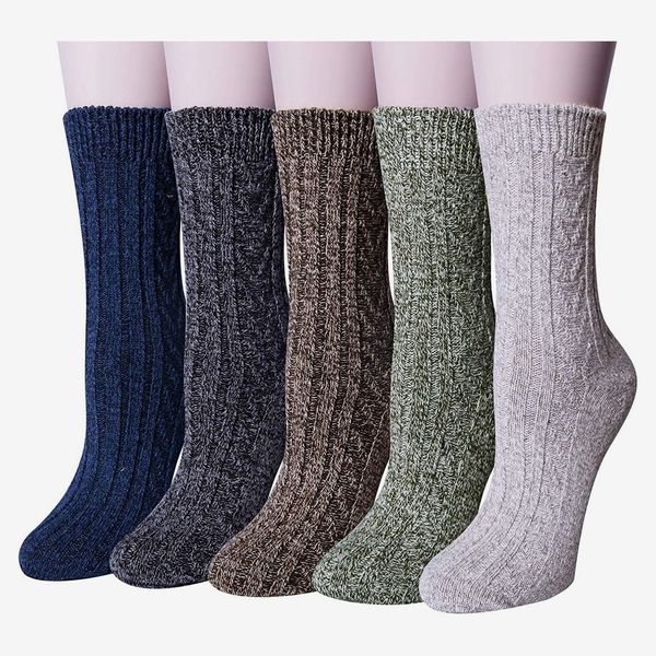 Loritta 5 Pairs Warm Wool Socks for Women, Thick Knit Thermal Crew Winter Warm Socks