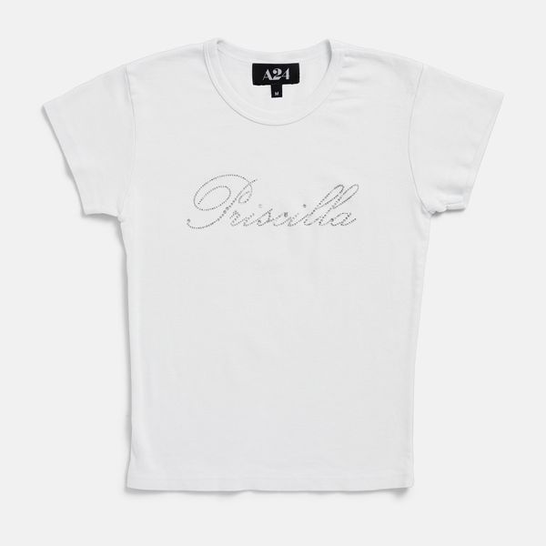 Camiseta tipo babydoll con diamantes de imitación Priscilla A24