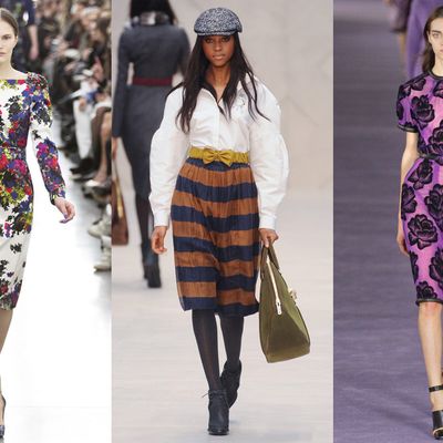 Looks from Erdem, Burberry Prorsum, and Christopher Kane.