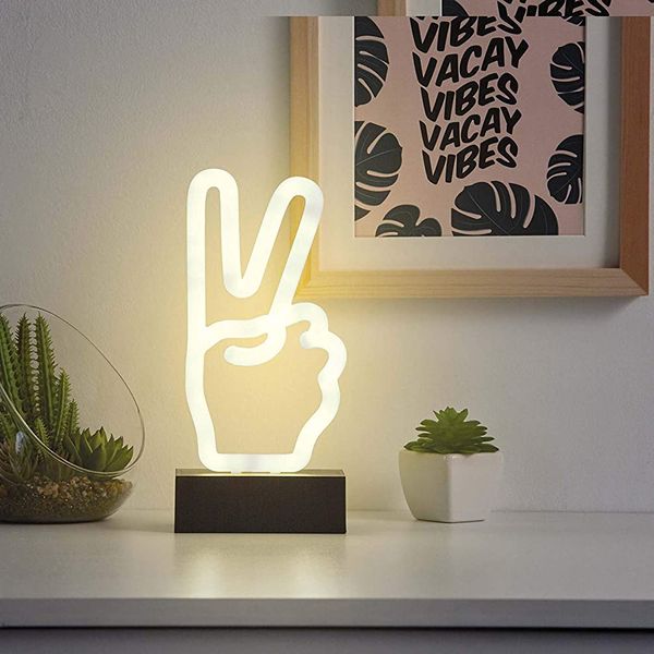 Merkury Innovations 9-Inch LED Neon White Peace-Hand Night Light