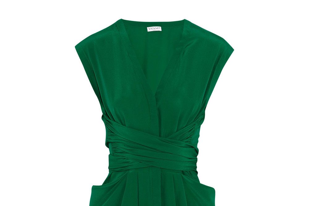 emerald green silk wrap dress