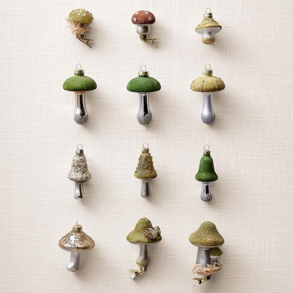 Balsam Hill Woodland Glass Mushrooms Ornament Collectio, Set of 12