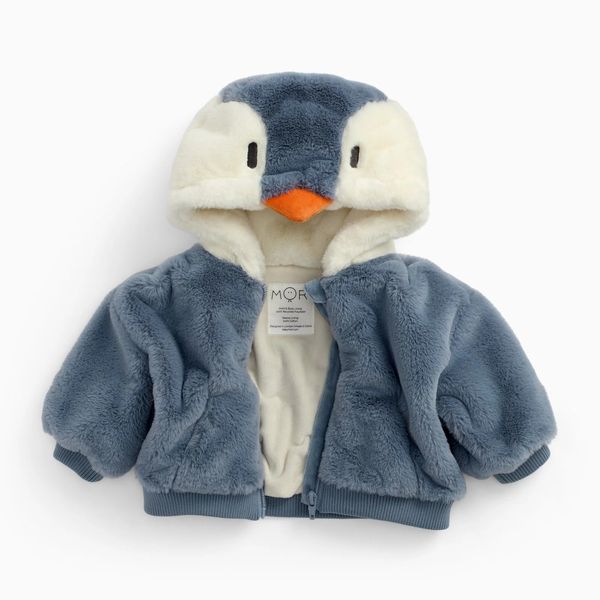 Mori Penguin Faux Fur Hooded Bomber Jacket