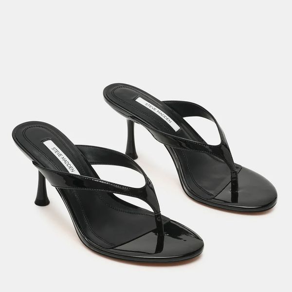 Steve Madden Faroh Black Patent Thong Heel