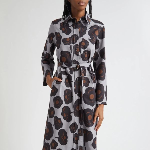 Marimekko Molly Tumma Floral Long Sleeve Twill Shirtdress