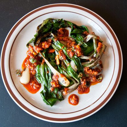 Ramps with smoked almond pesto.