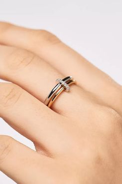 Ana Luisa Solid Gold Two Tone Lab Grown Diamond Link Ring