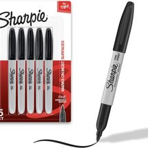 Sharpie Permanent Marker - Black, Fine Point, Pack of 5