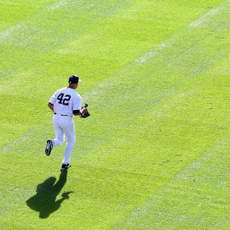 Mariano Rivera #42 of the New York Yankees walks on to the field in the eighth inning against the San Francisco Giants during interleague play on September 22, 2013 at Yankee Stadium in the Bronx borough of New York City. 