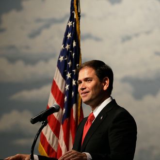 U.S. Sen. Marco Rubio, R-Fla., speaks during Iowa Gov. Terry Branstad's annual birthday fundraiser, Saturday, Nov. 17, 2012, in Altoona, Iowa.