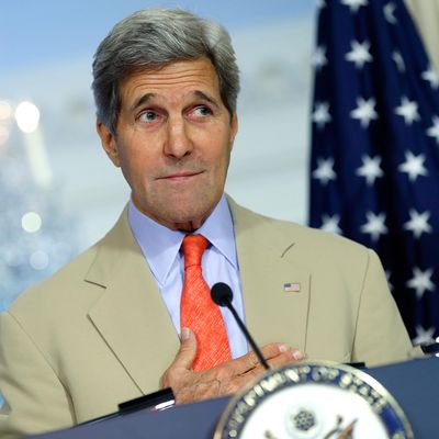 WASHINGTON, DC - JULY 29: U.S. Secretary of State John Kerry answers questions about Israel's invasion of Gaza and the current situation in Ukraine following a meeting with Ukrainian Foreign Minister Pavlo Klimkin at the State Department July 29, 2014 in Washington, DC. Kerry responded to questions raised about his attempts to broker a ceasefire between Israel and Hamas. (Photo by Win McNamee/Getty Images)