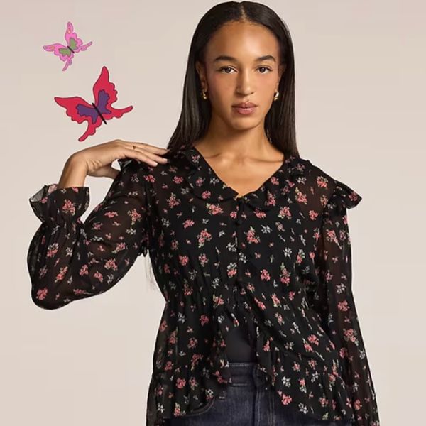Old Navy x Anna Sui Chiffon Ruffle Button-Down Top