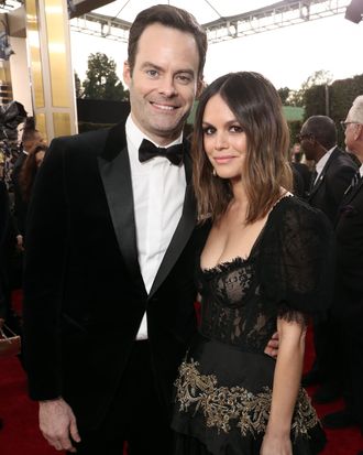 Rachel Bilson and Bill Hader on Golden Globes red carpet.