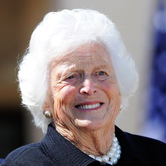 Former US First Lady Barbara Bush smiles during the George W. Bush Presidential Center dedication ceremony in Dallas, Texas, on April 25, 2013. 