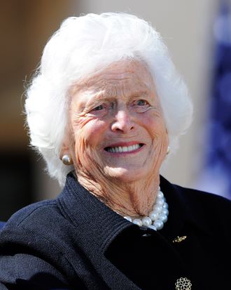 Former US First Lady Barbara Bush smiles during the George W. Bush Presidential Center dedication ceremony in Dallas, Texas, on April 25, 2013. 